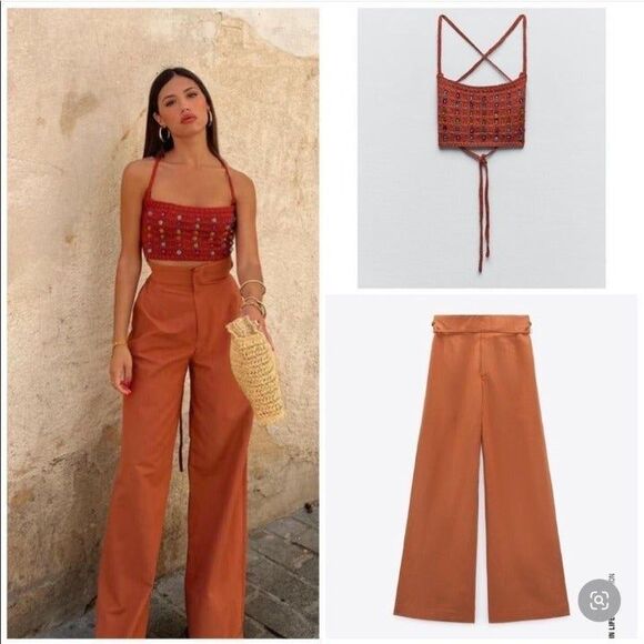 ZARA FULL LENGTH LINEN BLEND PANTS Size S - Picture 4 of 9